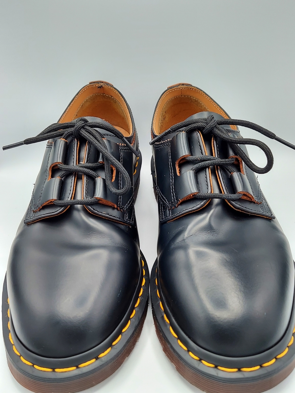 Dr. Martens Black Leather Lace-Up Shoes with Yellow Stitching